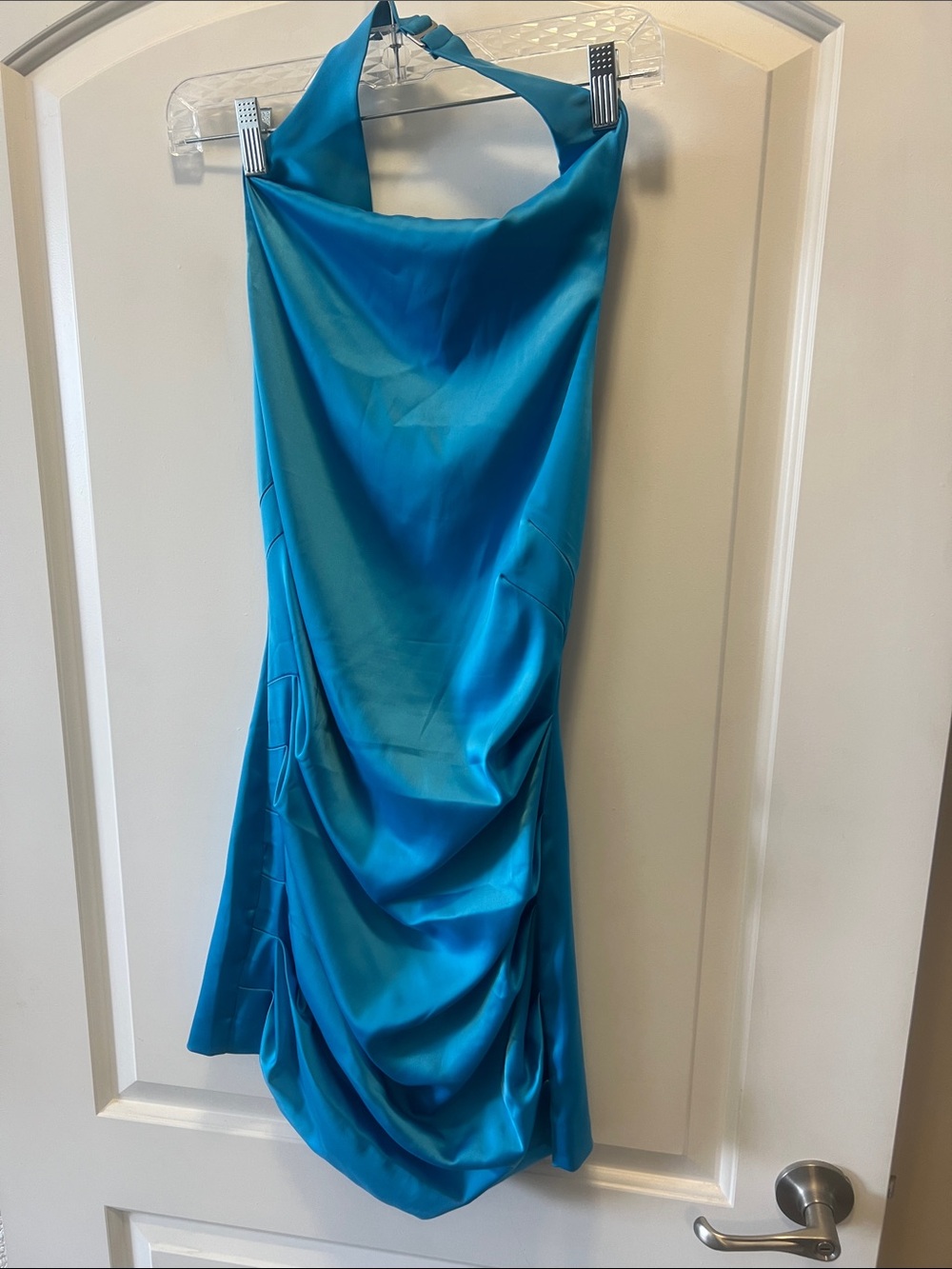 naked wardrobe Turquoise One-Shoulder Satin Dress